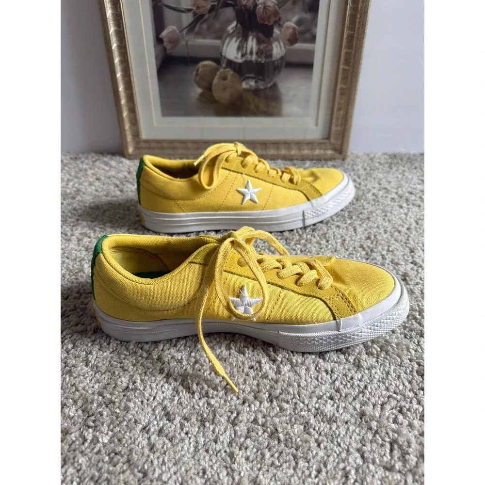 Converse One Star Low Top Yellow‎ Green Canvas Sneakers Mens 5 Womens 7